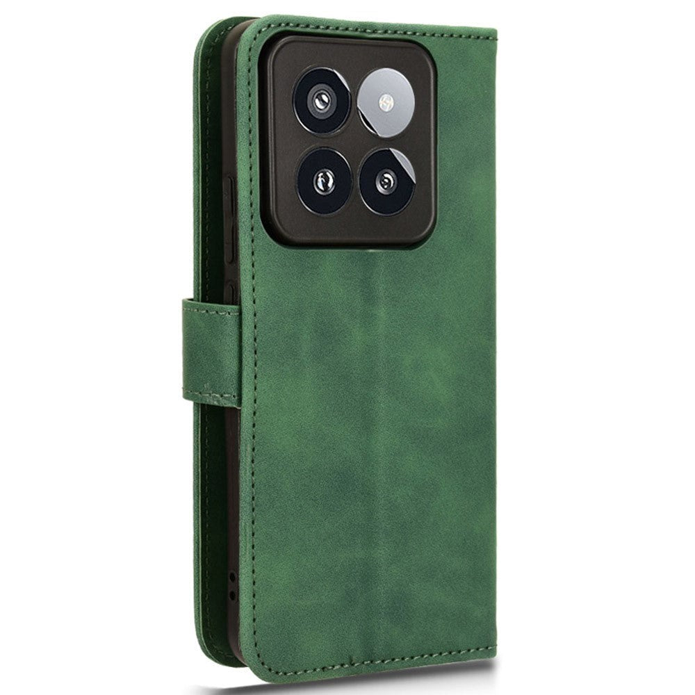 Xiaomi 14 Pro Læder Mobil Cover m. Kortholder & Ståfunktion - Grøn