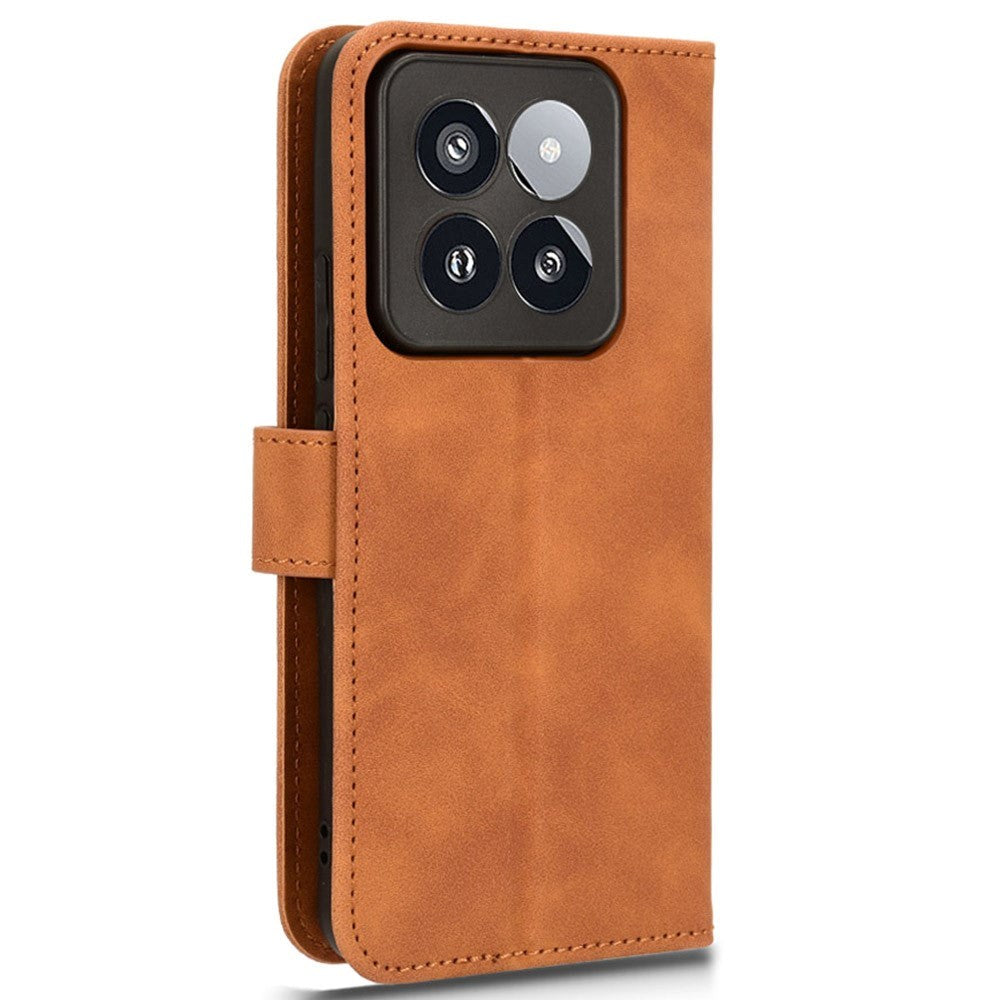 Xiaomi 14 Pro Læder Mobil Cover m. Kortholder & Ståfunktion - Brun