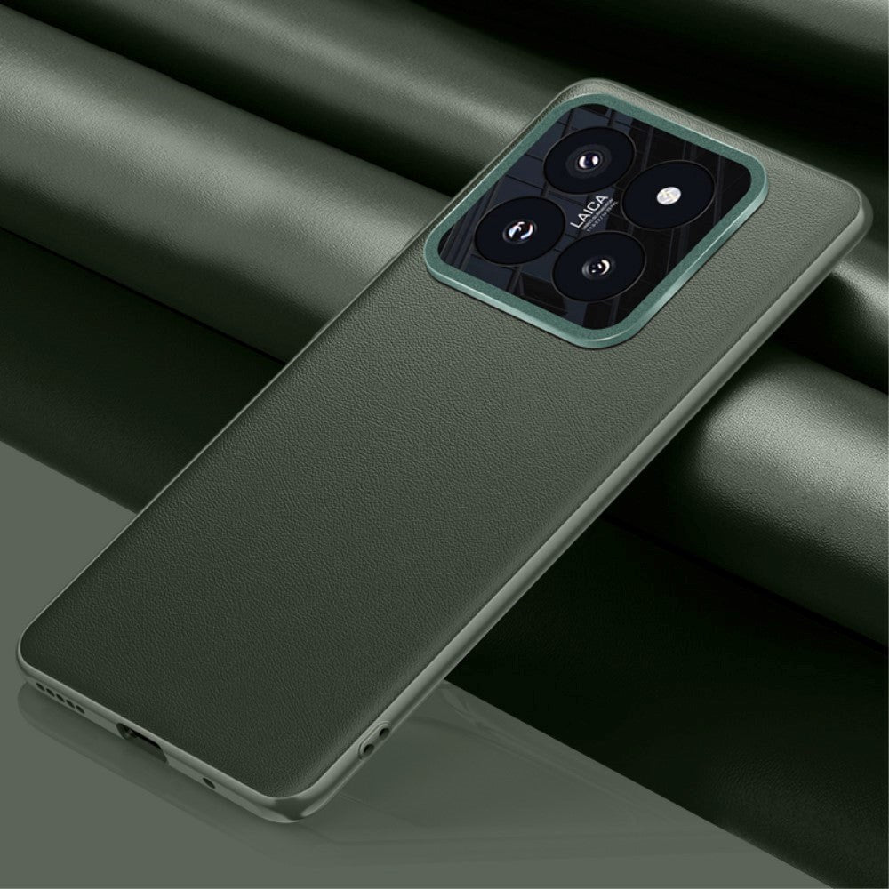 Xiaomi 14 Pro Læderbelagt Plastik Mobil Cover m. Indbygget Kamerabeskytter - Grøn