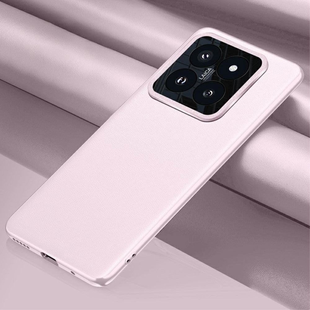 Xiaomi 14 Pro Læderbelagt Plastik Mobil Cover m. Indbygget Kamerabeskytter - Lyserød