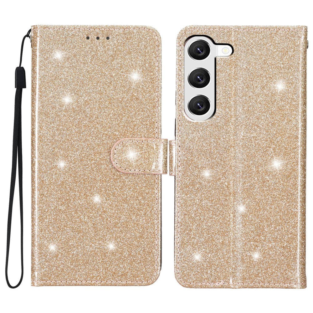 Samsung Galaxy S24+ (Plus) Læder Mobil Cover m. Pung & Strop - Glimmer - Guld