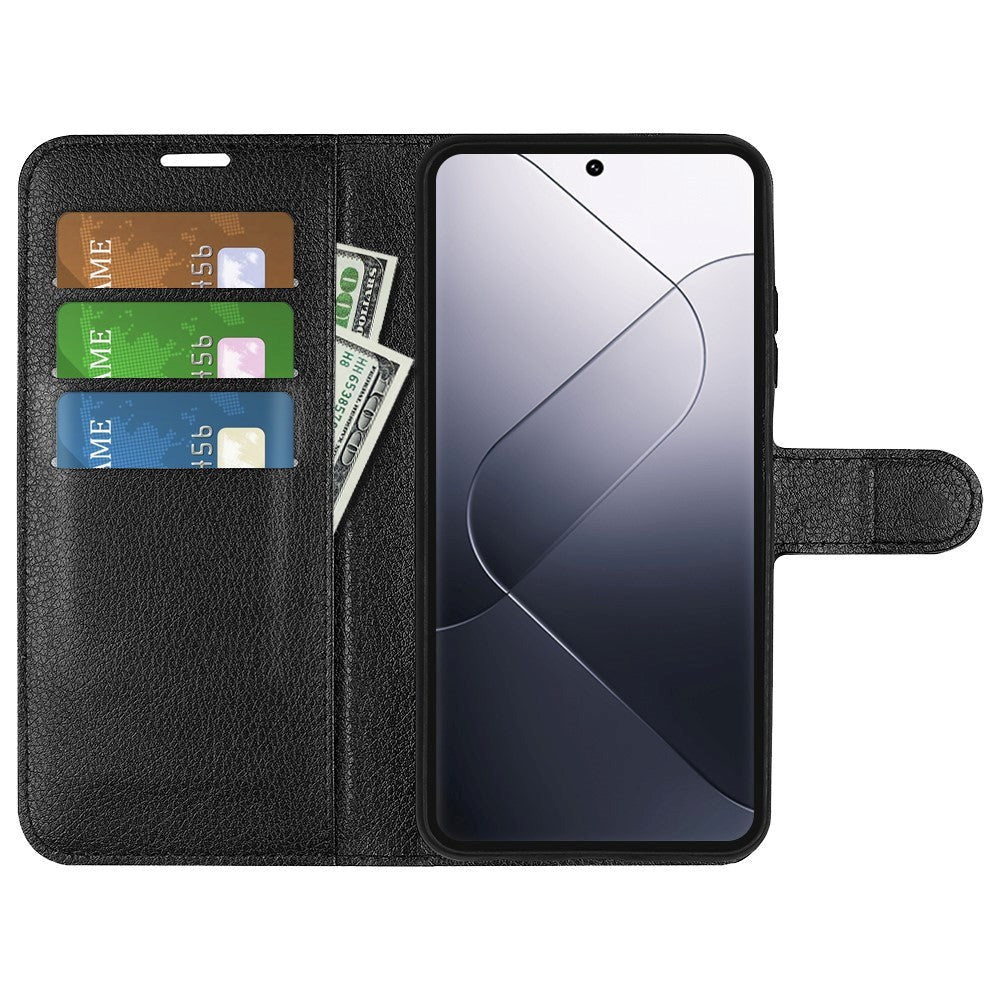 Xiaomi 14 Pro Kunstlæder Mobil Cover m. Kortholder & Ståfunktion - Sort