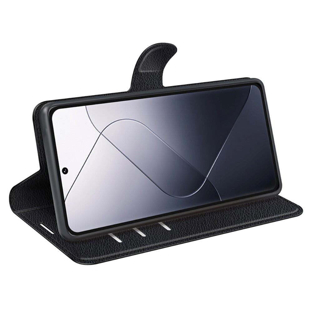 Xiaomi 14 Pro Kunstlæder Mobil Cover m. Kortholder & Ståfunktion - Sort