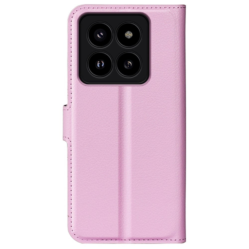 Xiaomi 14 Pro Kunstlæder Mobil Cover m. Kortholder & Ståfunktion - Lyserød