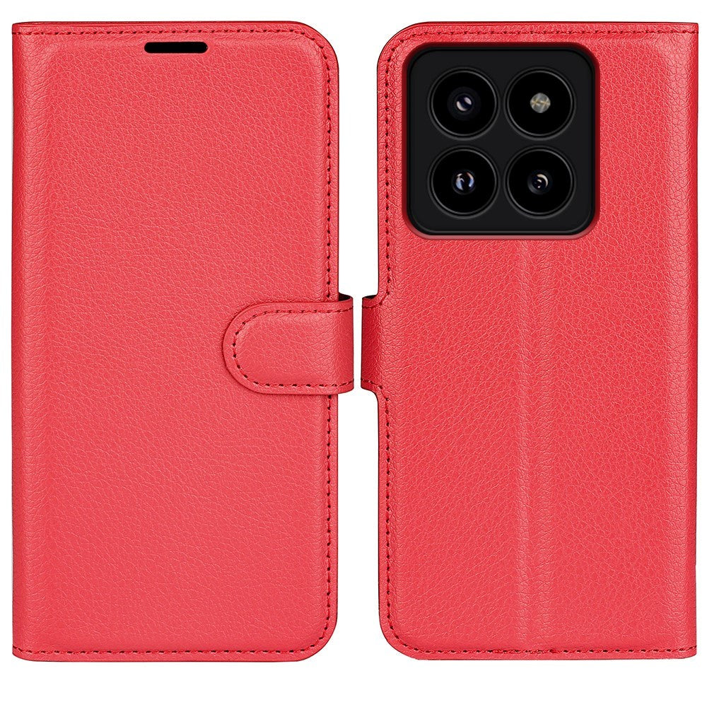 Xiaomi 14 Pro Kunstlæder Mobil Cover m. Kortholder & Ståfunktion - Rød