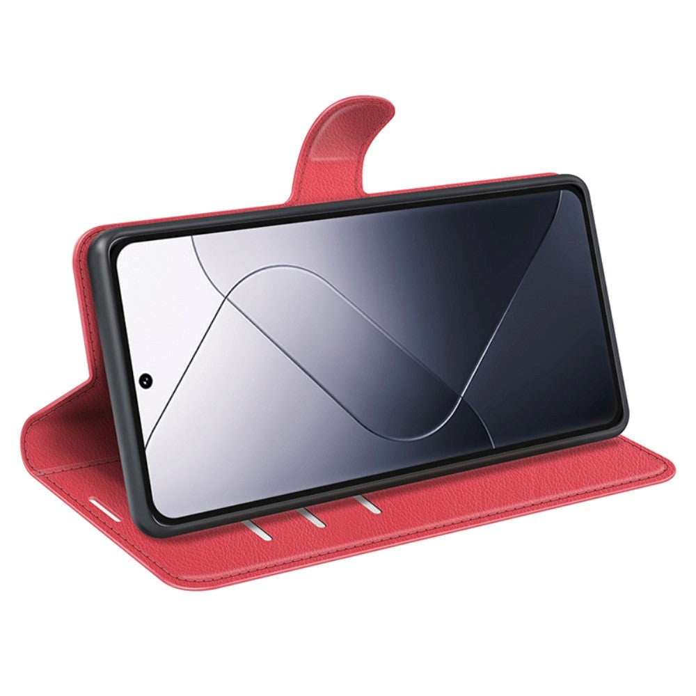 Xiaomi 14 Pro Kunstlæder Mobil Cover m. Kortholder & Ståfunktion - Rød