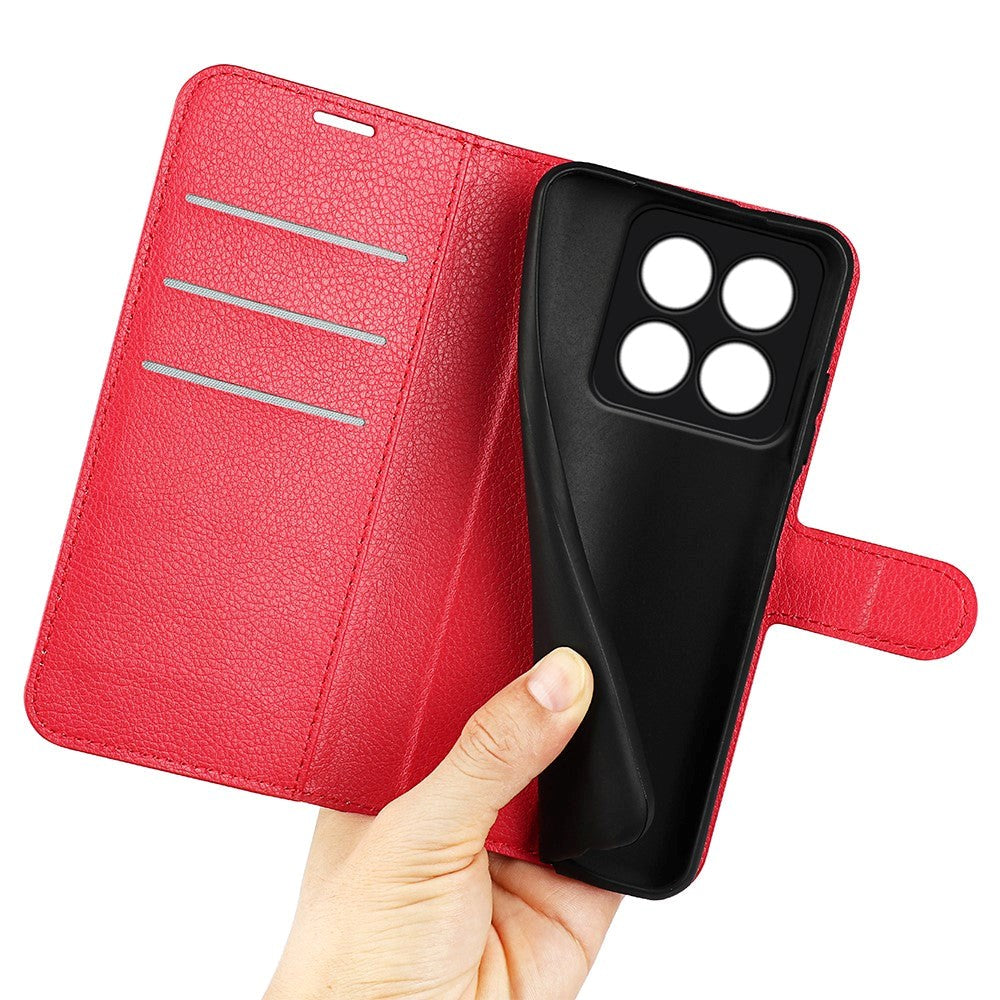 Xiaomi 14 Pro Kunstlæder Mobil Cover m. Kortholder & Ståfunktion - Rød