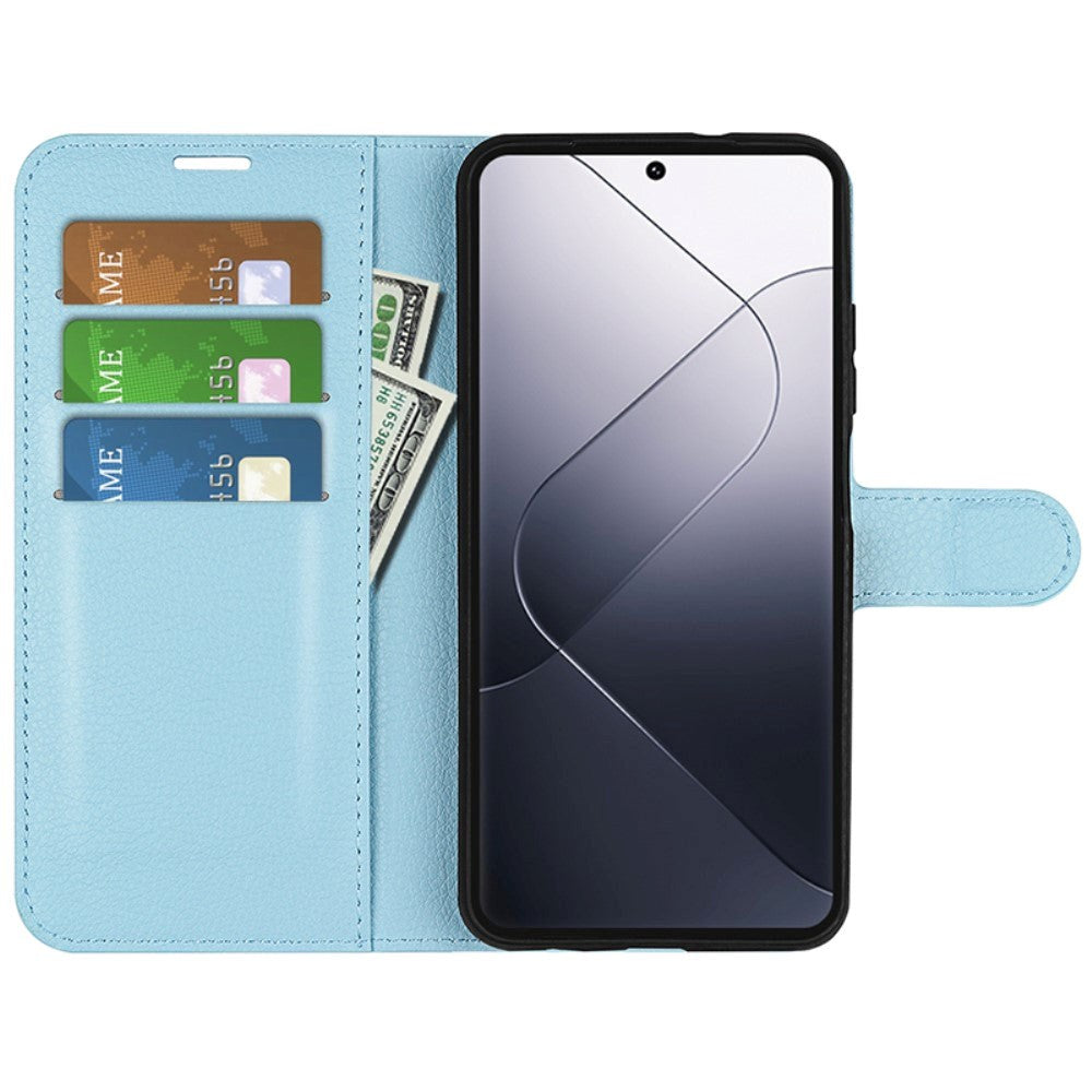 Xiaomi 14 Pro Kunstlæder Mobil Cover m. Kortholder & Ståfunktion - Lyseblå
