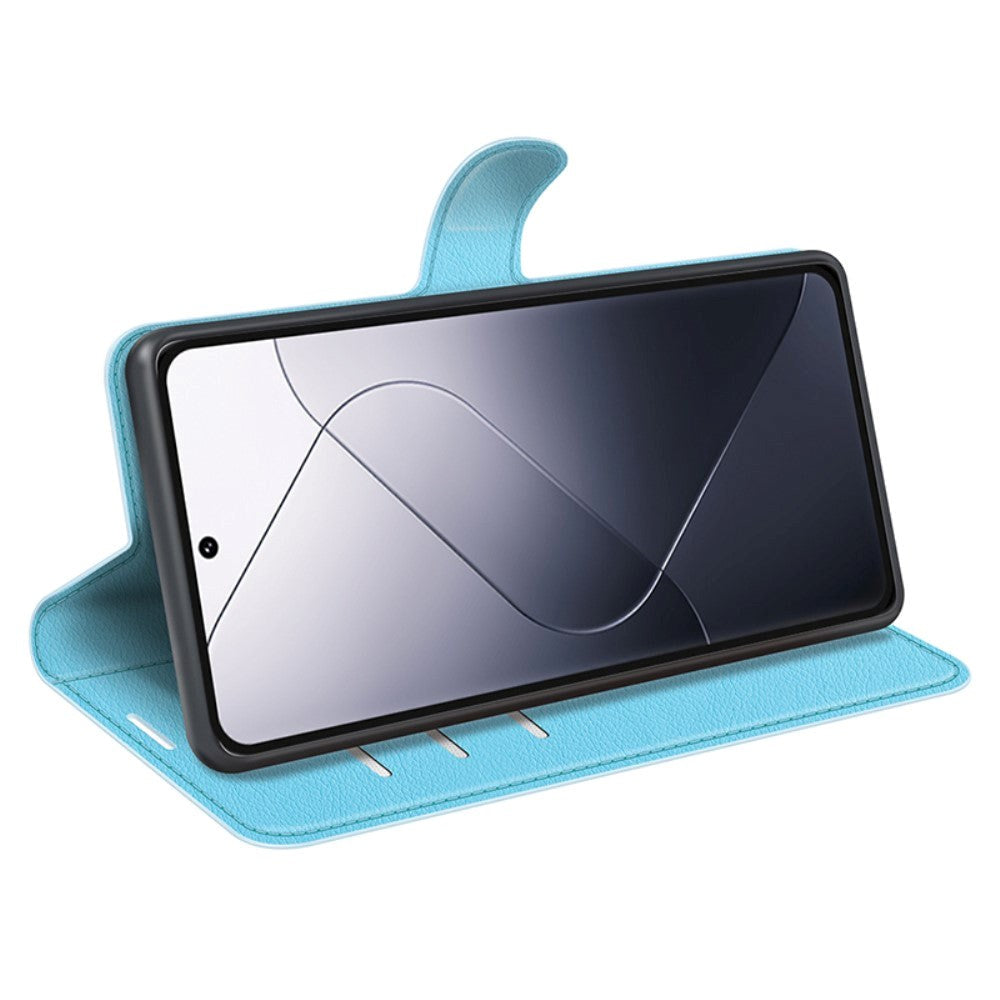 Xiaomi 14 Pro Kunstlæder Mobil Cover m. Kortholder & Ståfunktion - Lyseblå