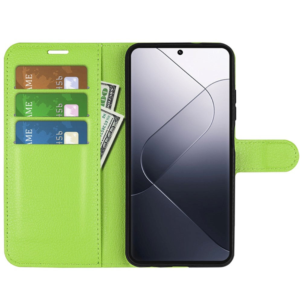 Xiaomi 14 Pro Kunstlæder Mobil Cover m. Kortholder & Ståfunktion - Grøn