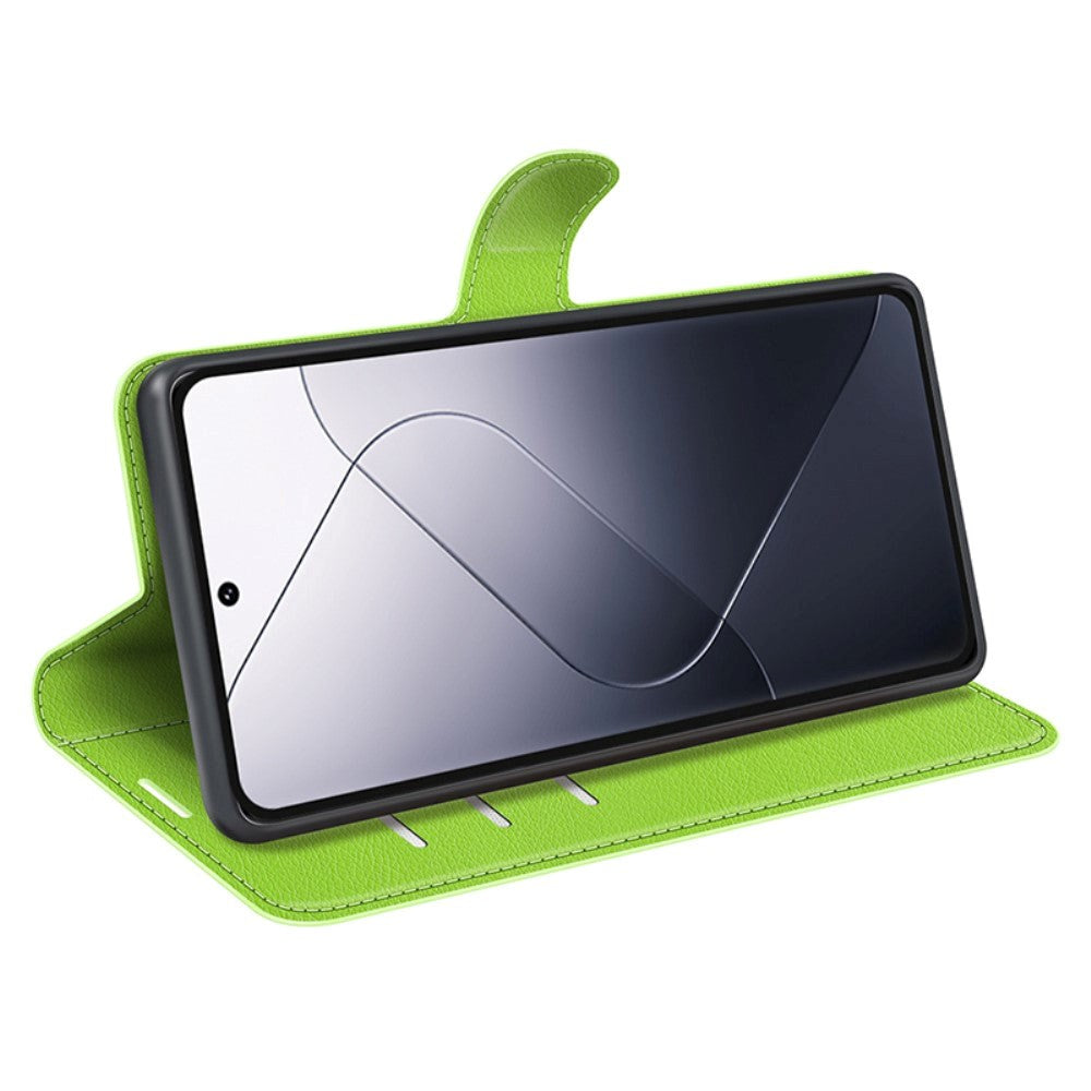 Xiaomi 14 Pro Kunstlæder Mobil Cover m. Kortholder & Ståfunktion - Grøn