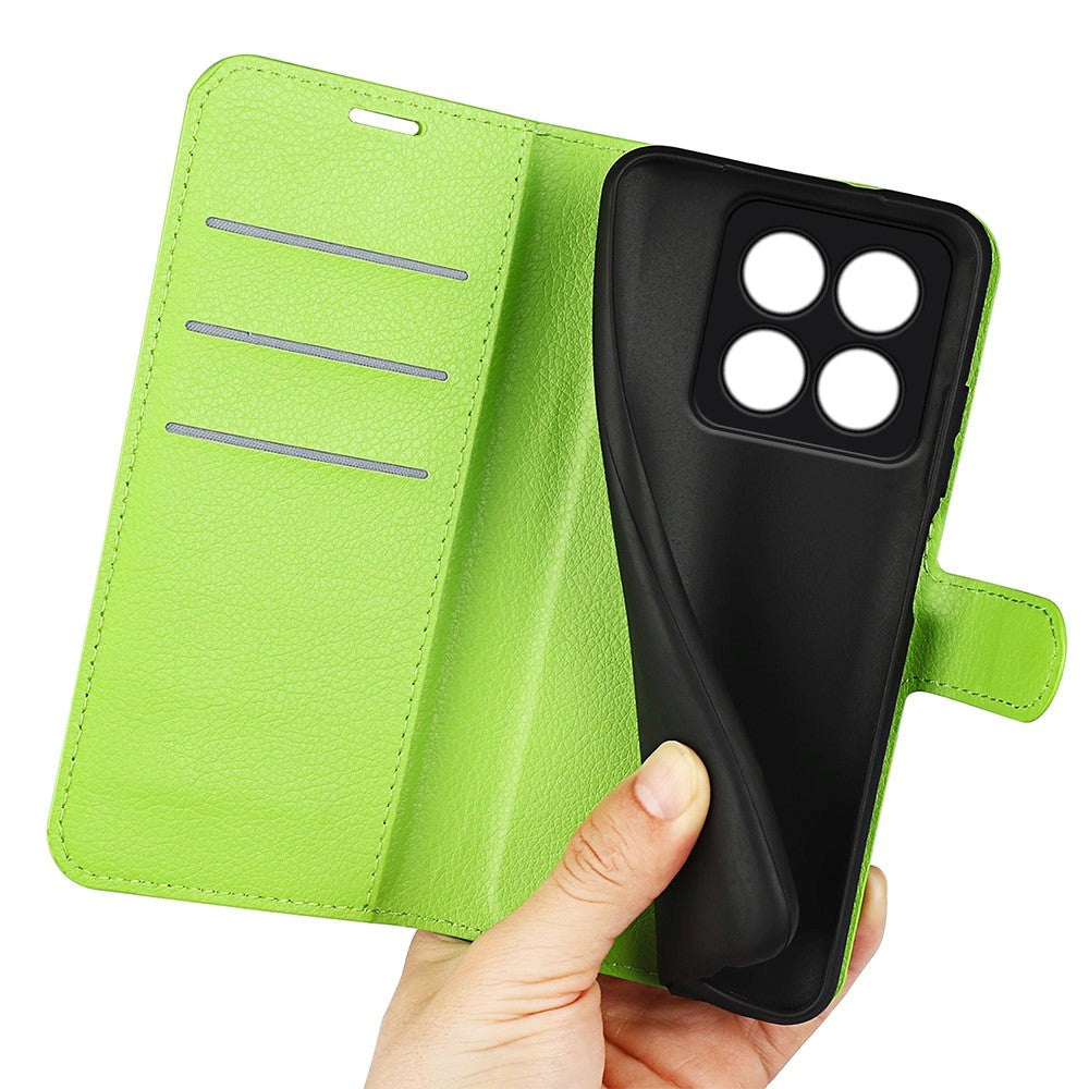 Xiaomi 14 Pro Kunstlæder Mobil Cover m. Kortholder & Ståfunktion - Grøn