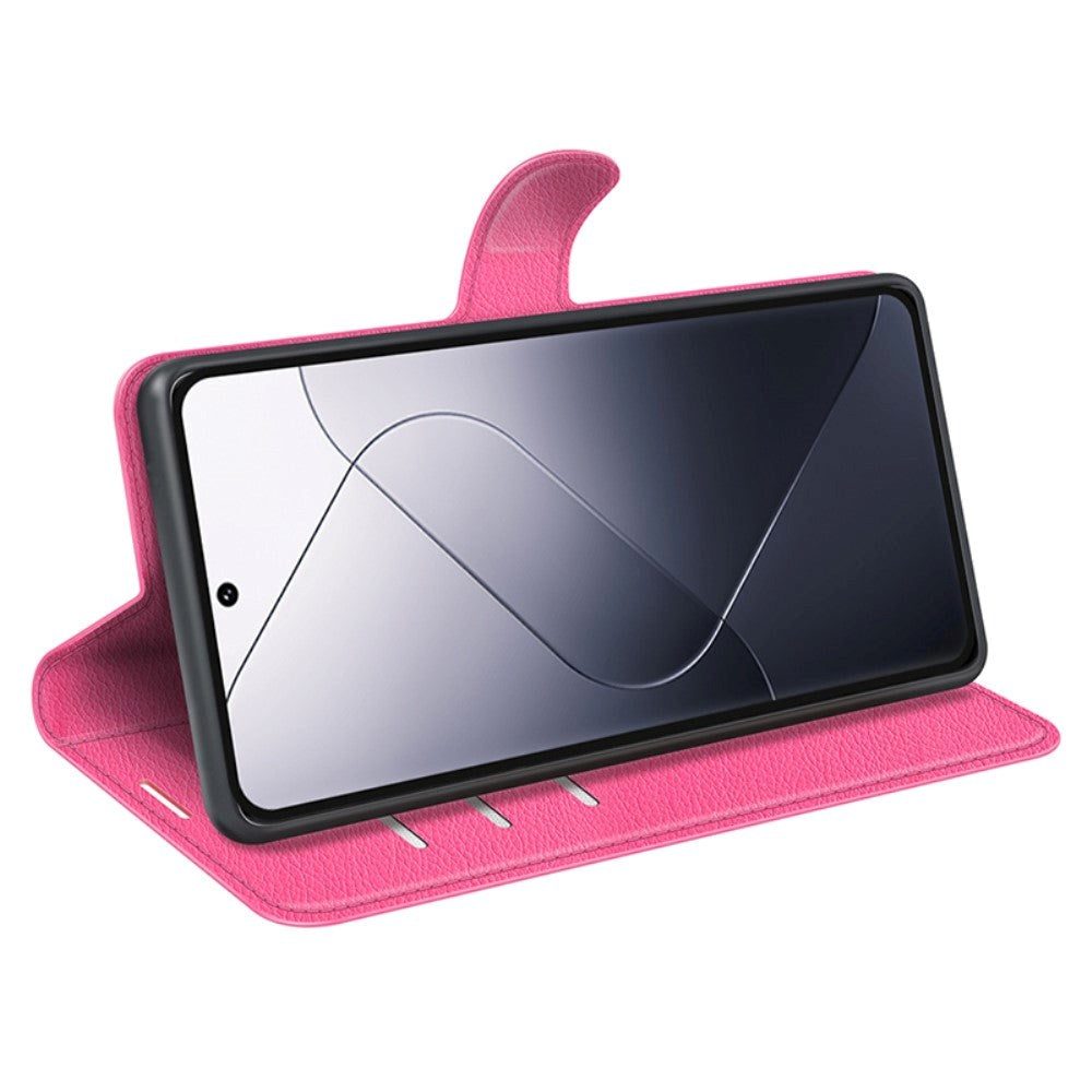 Xiaomi 14 Pro Kunstlæder Mobil Cover m. Kortholder & Ståfunktion - Pink