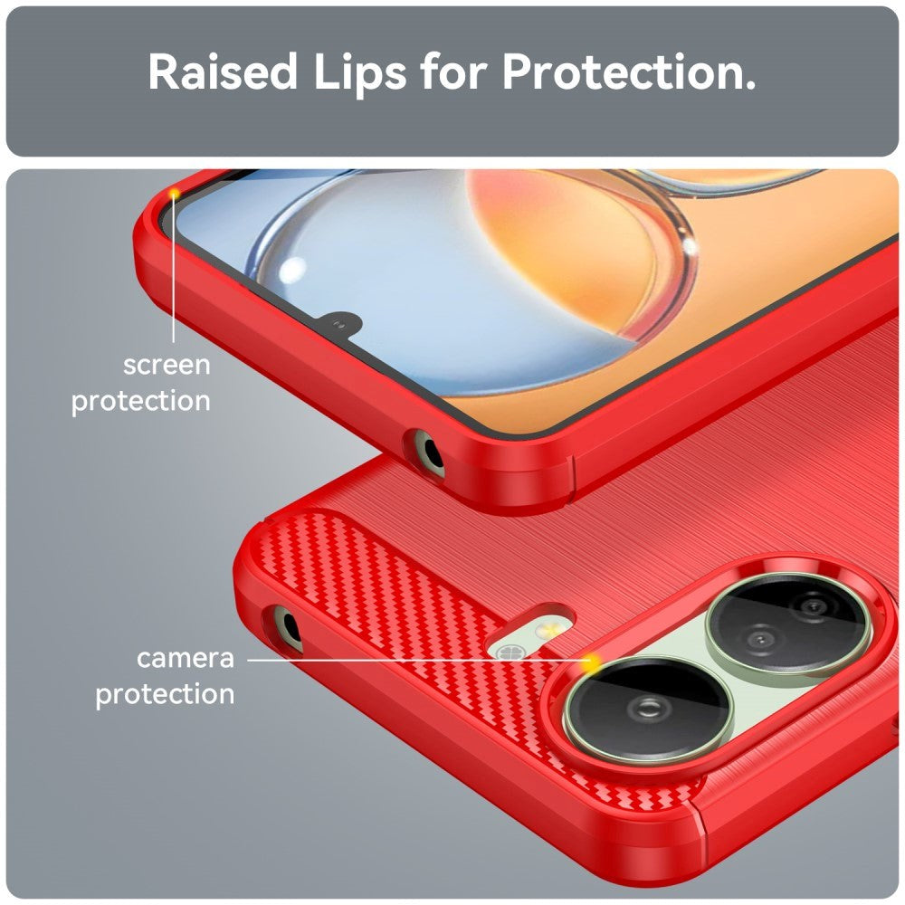 Xiaomi Redmi 13C Brushed Carbon Fiber Fleksibelt Plastik Mobil Cover - Rød