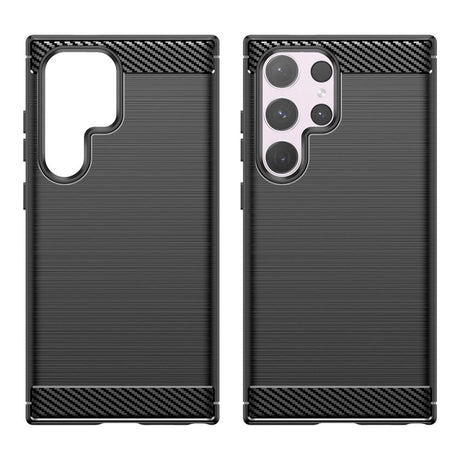 Samsung Galaxy S24 Ultra Brushed Carbon Fiber Fleksibelt Plastik Mobil Cover - Sort