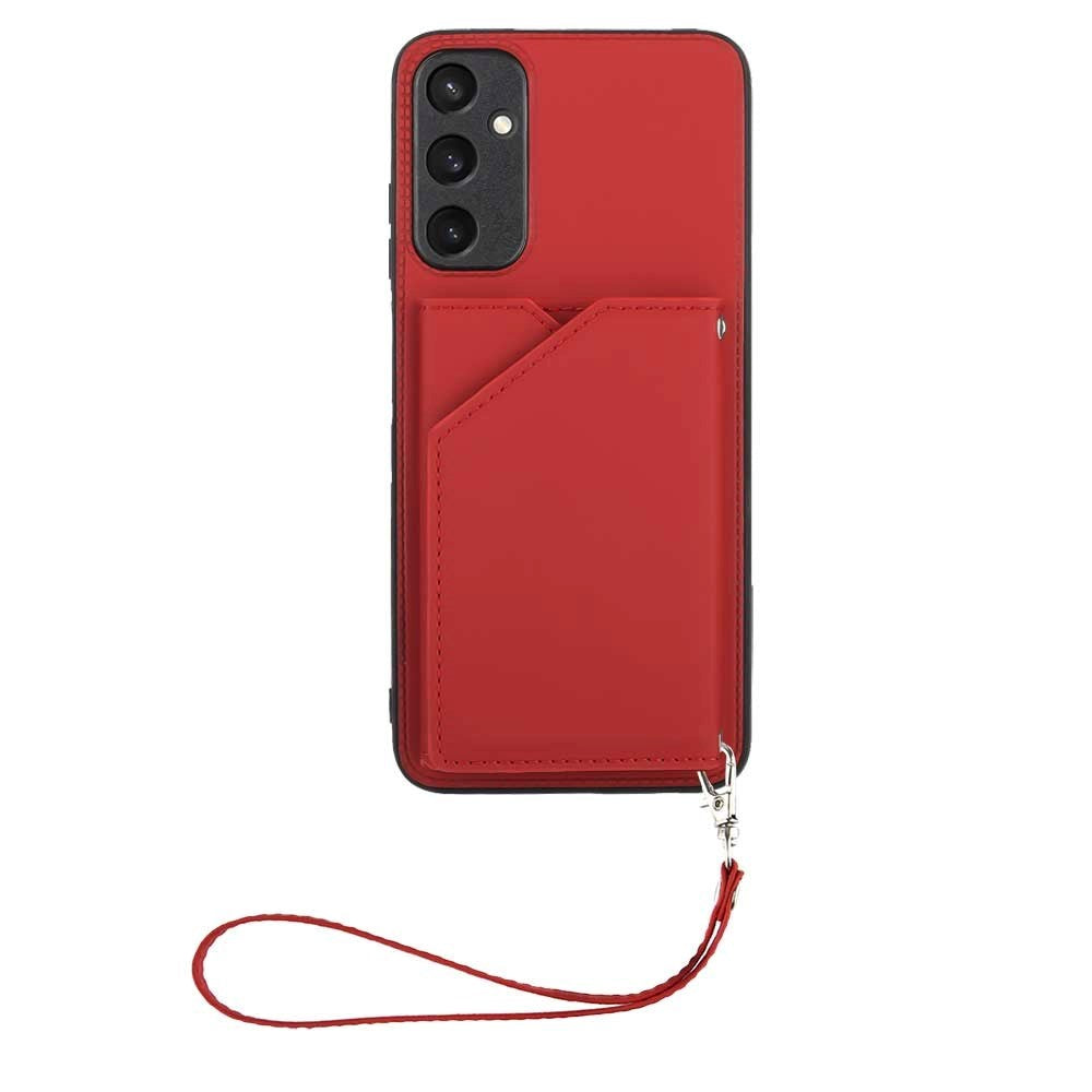 Samsung Galaxy A15 (5G) / A15 Læderbelagt Plastik Mobil Cover m. Pung & Strop - Rød