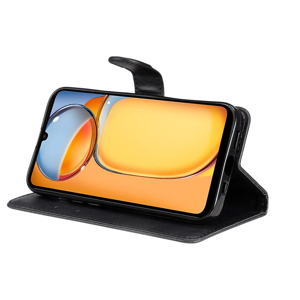 Xiaomi Poco C65 / Redmi 13C Læder Mobil Cover m. Pung og Strop - Sort