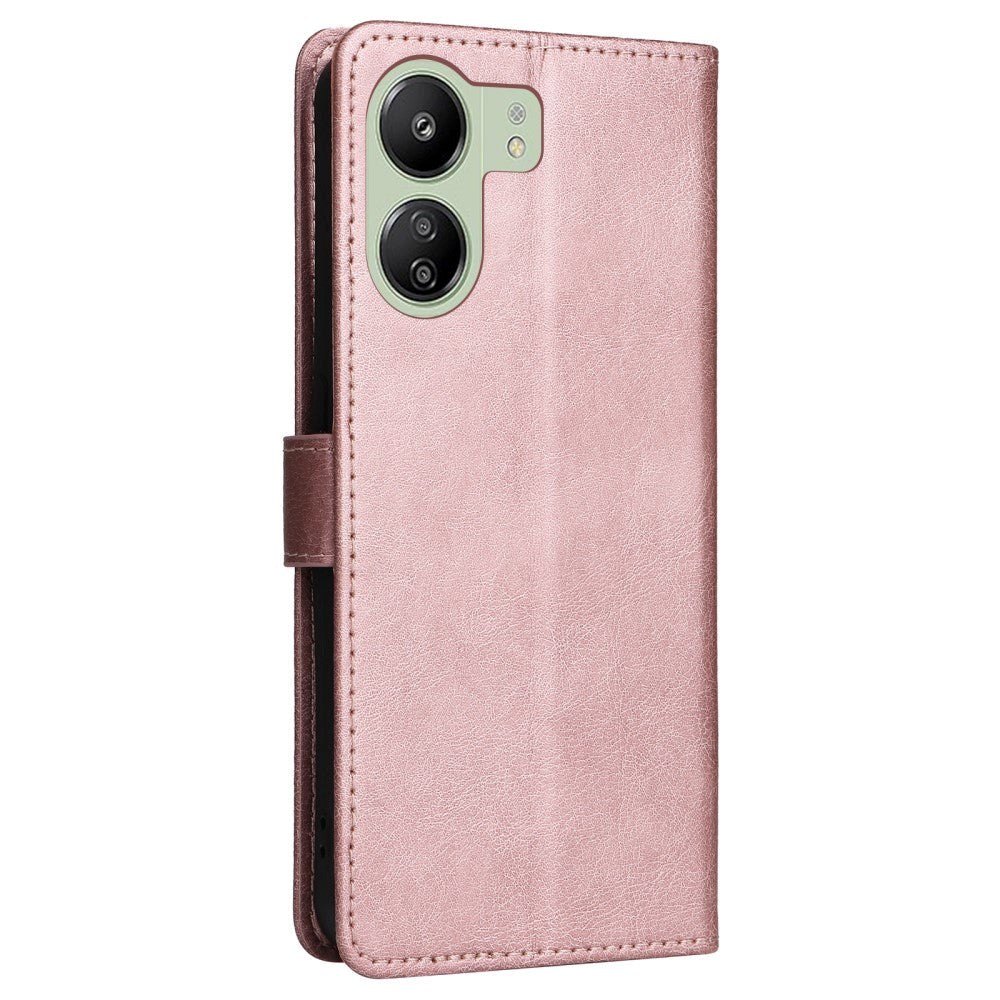 Xiaomi Poco C65 / Redmi 13C Læder Mobil Cover m. Pung og Strop - Rose Gold