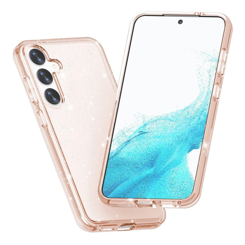Samsung Galaxy S24 Hybrid Plastik Mobil Cover - Rose Gold Glitter