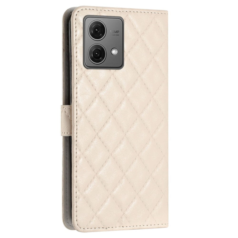 EIDERWOOD Motorola Moto G84 Læder Mobil Cover m. Pung & Strop - Rhombus - Beige