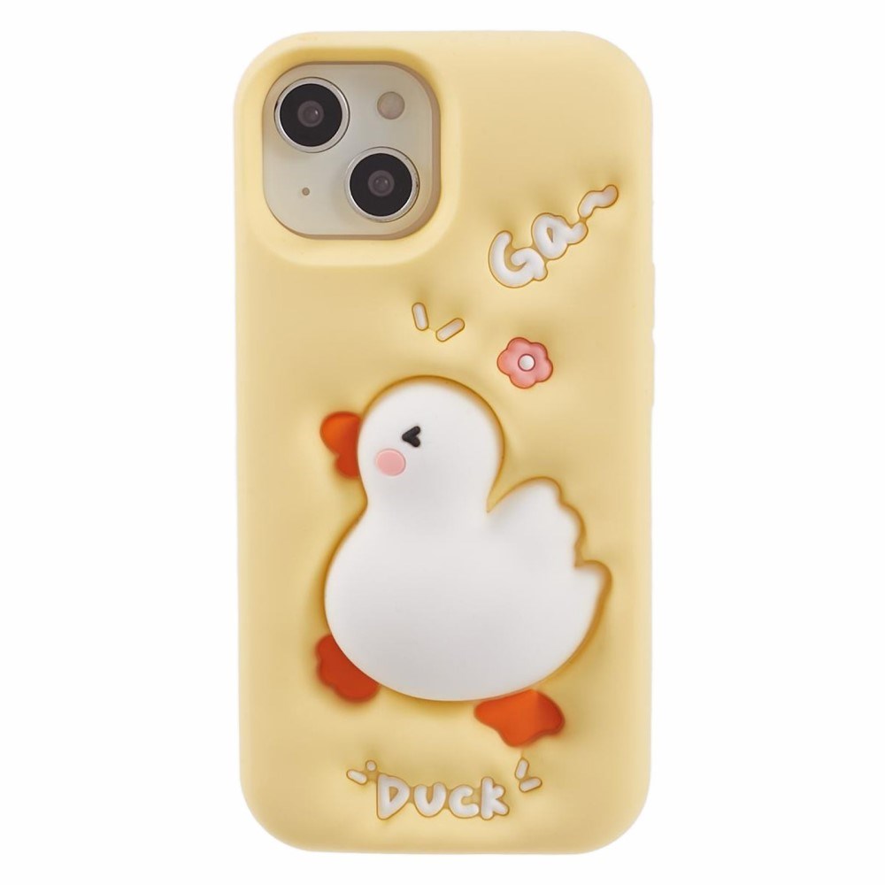 EIDERWOOD iPhone 14 Silikonecover med Sjovt 3D Andedesign - Gul
