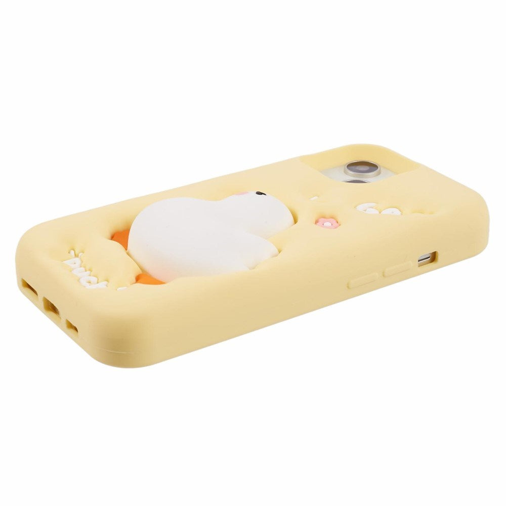 EIDERWOOD iPhone 14 Silikonecover med Sjovt 3D Andedesign - Gul