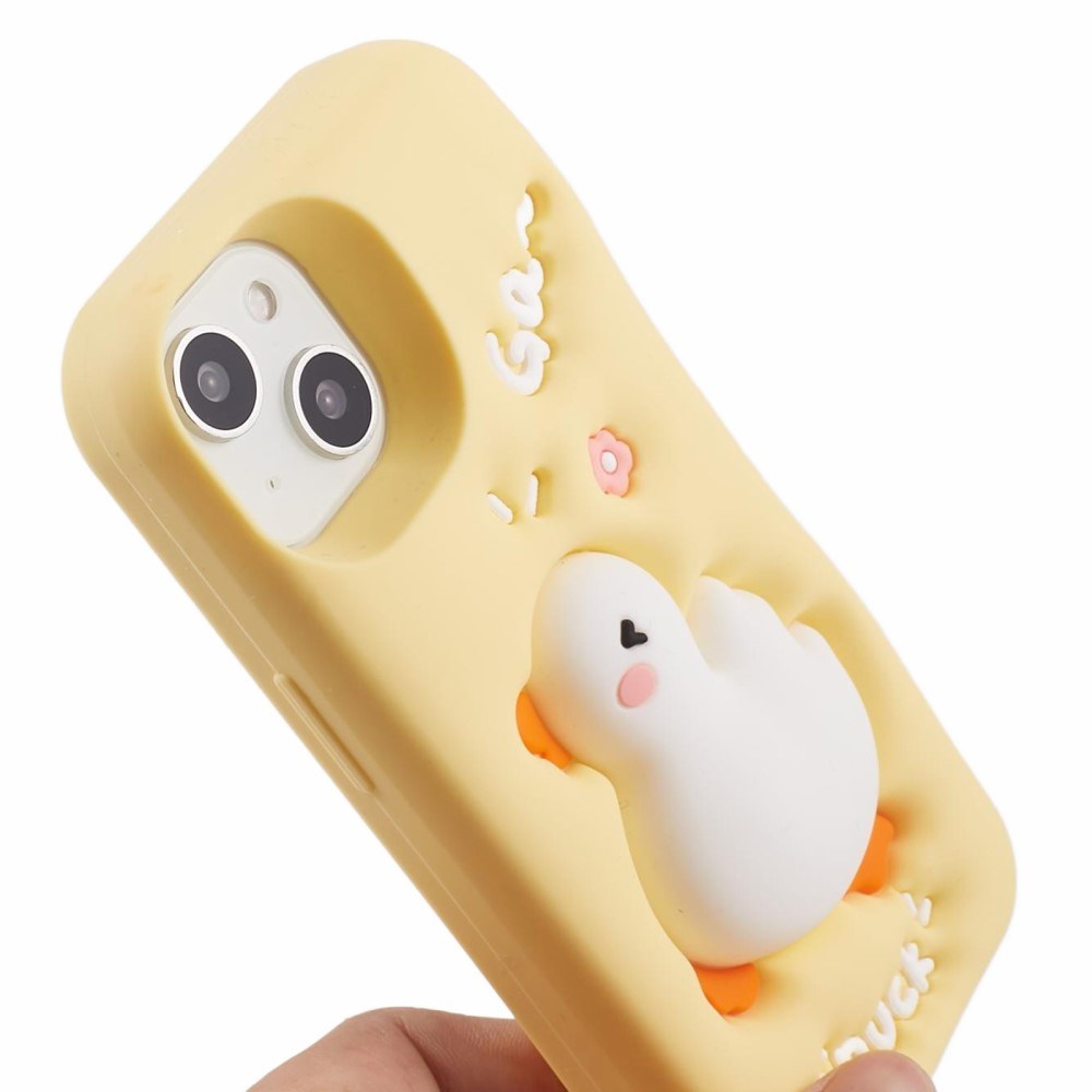 EIDERWOOD iPhone 14 Silikonecover med Sjovt 3D Andedesign - Gul