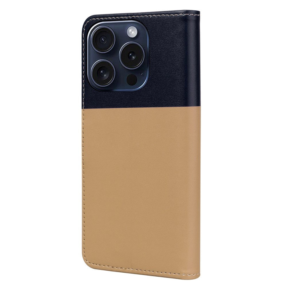 iPhone 15 Pro Flip Mobil Cover m. Strop / Ståfunktion / Kortholder - Blå / Brun (Hunde)