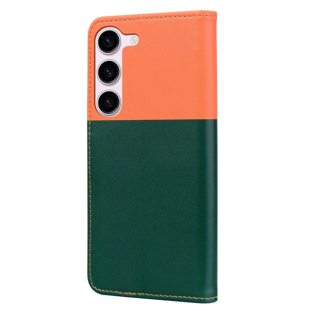 Samsung Galaxy S24 Flip Mobil Cover m. Strop / Ståfunktion / Kortholder - Orange / Grøn (Katte)