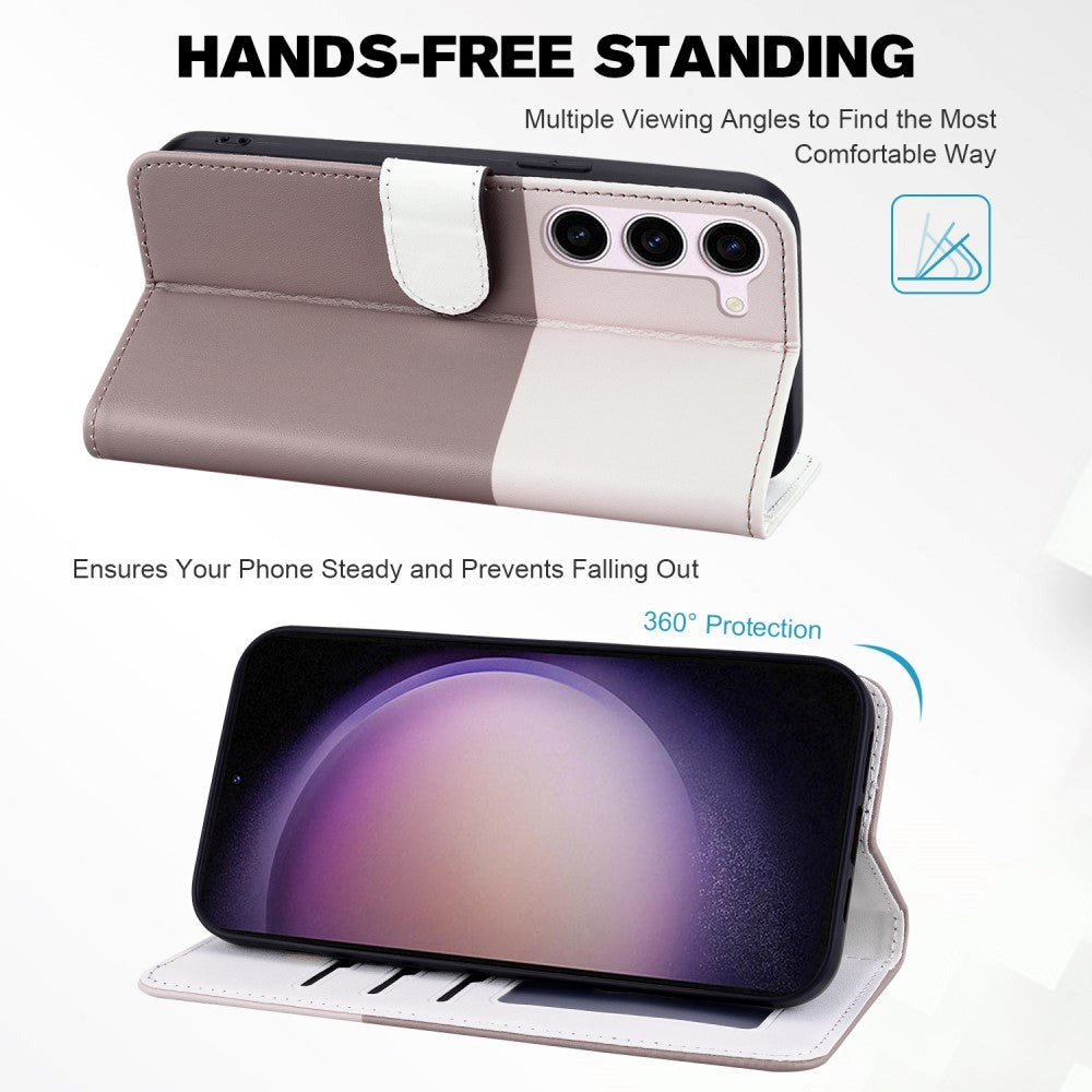 Samsung Galaxy S24+ (Plus) Flip Mobil Cover m. Strop / Ståfunktion / Kortholder - Hvid / Brun (Katte)