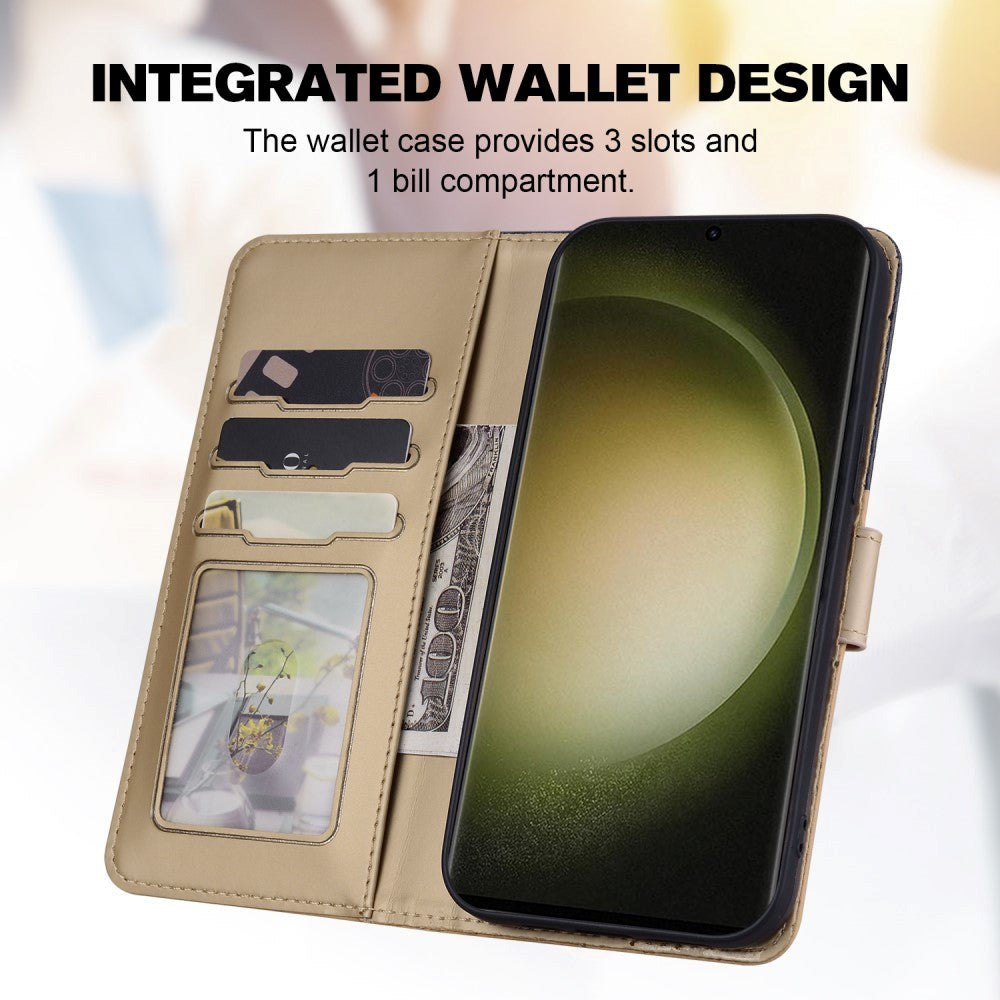 Samsung Galaxy S24 Ultra Flip Mobil Cover m. Strop / Ståfunktion / Kortholder - Blå / Brun (Katte)