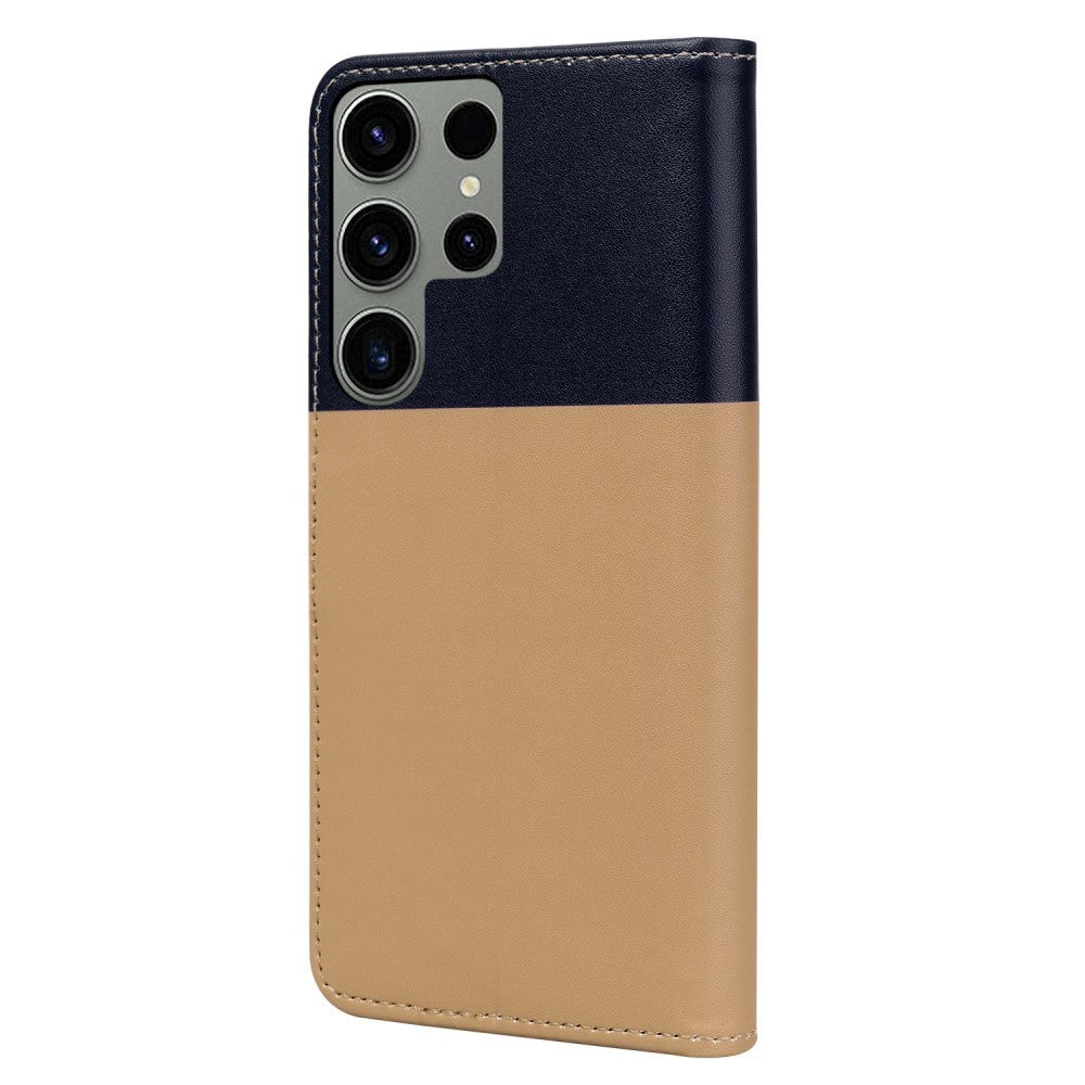Samsung Galaxy S24 Ultra Flip Mobil Cover m. Strop / Ståfunktion / Kortholder - Blå / Brun (Katte)