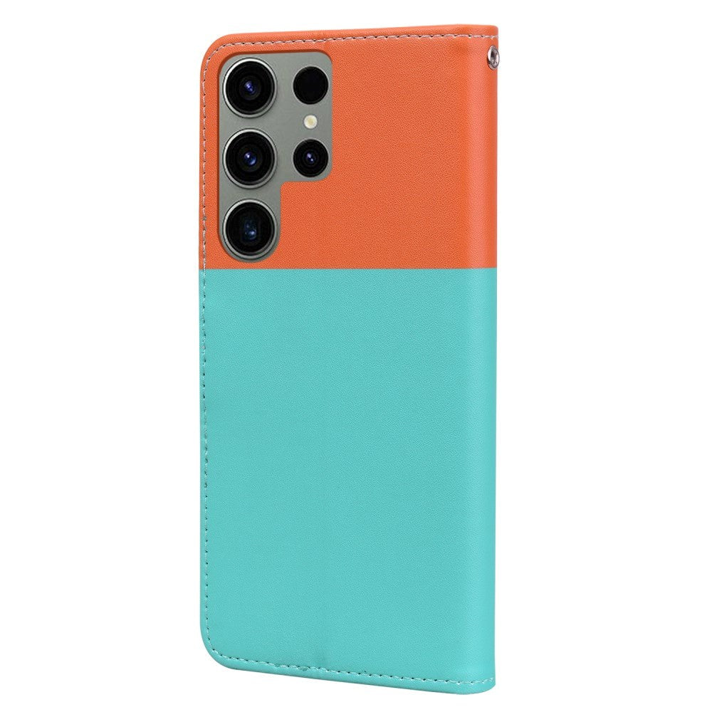 Samsung Galaxy S24 Ultra Flip Mobil Cover m. Strop / Ståfunktion / Kortholder - Orange / Blå (Katte)