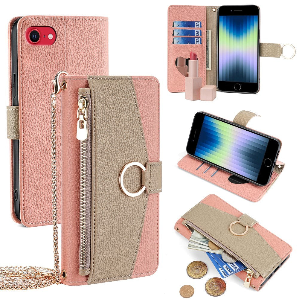 iPhone SE (2022 / 2020) / 8 / 7 Læder 2-i-1 Mobil Cover m. Pung & Crossbody Taske Funktion - Lyserød