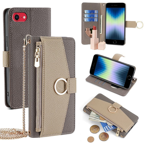 iPhone SE (2022 / 2020) / 8 / 7 Læder 2-i-1 Mobil Cover m. Pung & Crossbody Taske Funktion - Brun