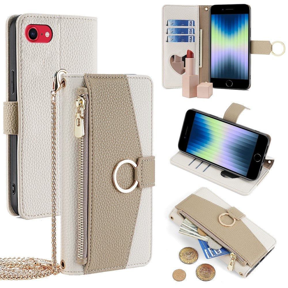 iPhone SE (2022 / 2020) / 8 / 7 Læder 2-i-1 Mobil Cover m. Pung & Crossbody Taske Funktion - Creme
