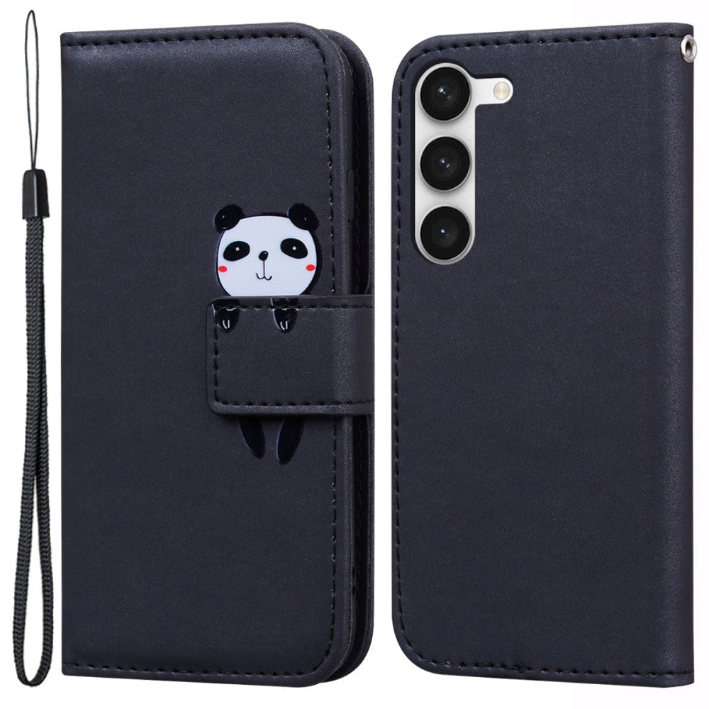 Samsung Galaxy S24+ (Plus) Flip Mobil Cover m. Strop / Ståfunktion / Kortholder - Sort (Panda)