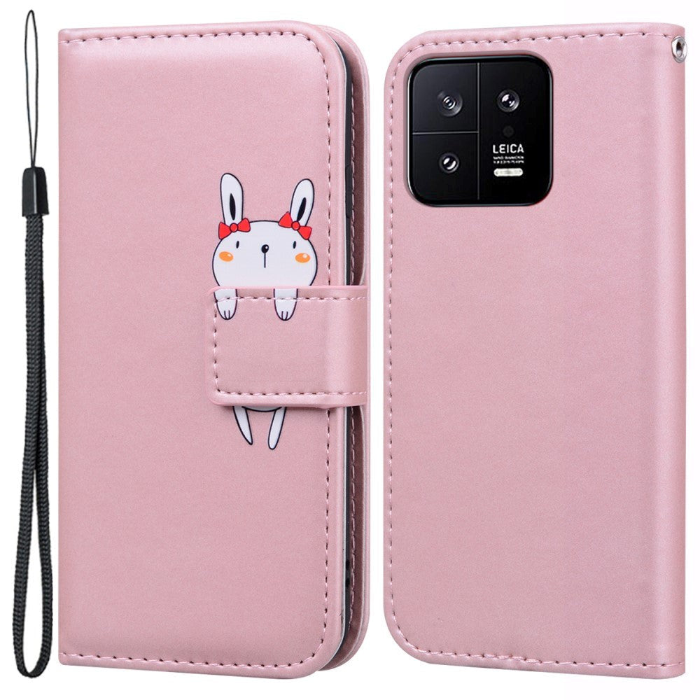 Xiaomi 13 Flip Mobil Cover m. Strop / Ståfunktion / Kortholder - Pink (Kanin)