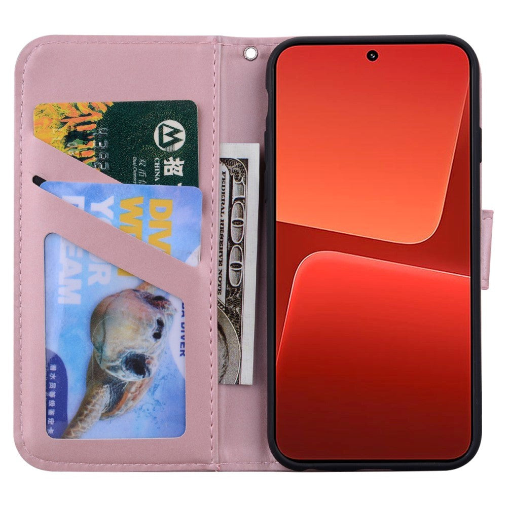 Xiaomi 13 Flip Mobil Cover m. Strop / Ståfunktion / Kortholder - Pink (Kanin)