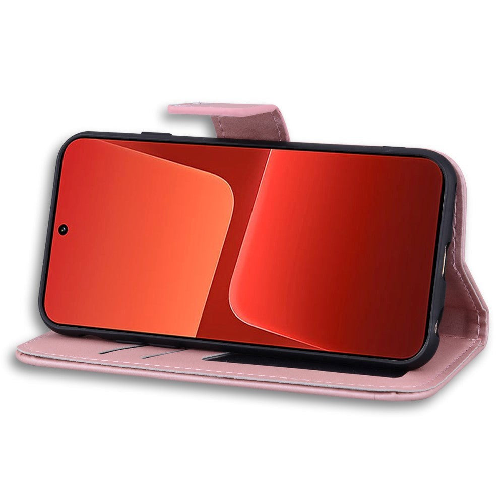 Xiaomi 13 Flip Mobil Cover m. Strop / Ståfunktion / Kortholder - Pink (Kanin)