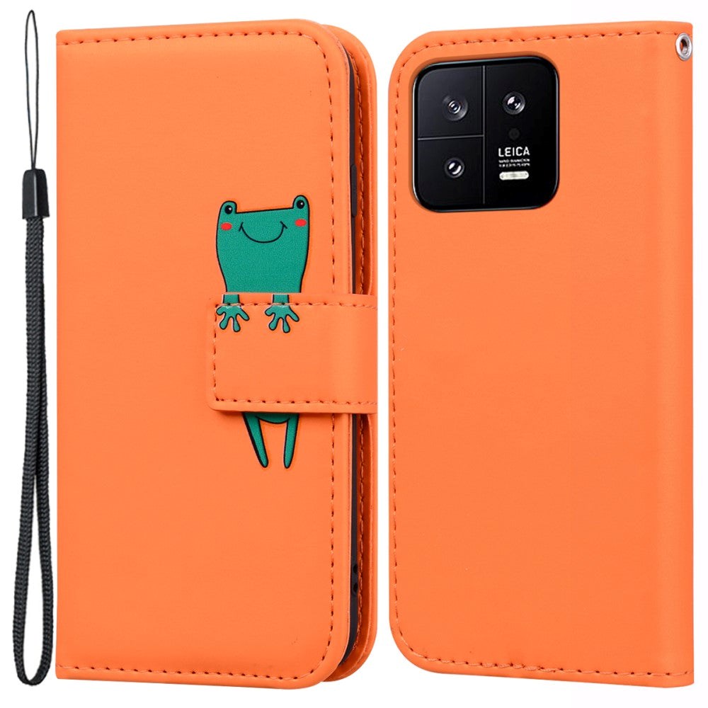 Xiaomi 13 Flip Mobil Cover m. Strop / Ståfunktion / Kortholder - Orange (Frø)