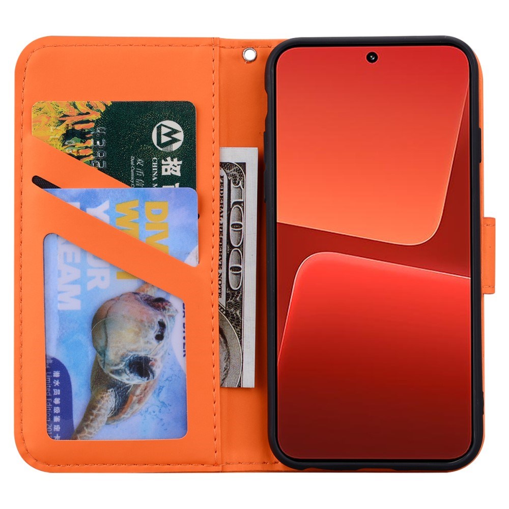 Xiaomi 13 Flip Mobil Cover m. Strop / Ståfunktion / Kortholder - Orange (Frø)