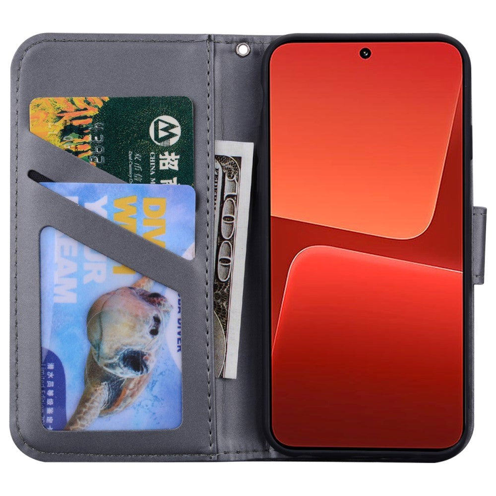 Xiaomi 13 Flip Mobil Cover m. Strop / Ståfunktion / Kortholder - Grå (Hund)