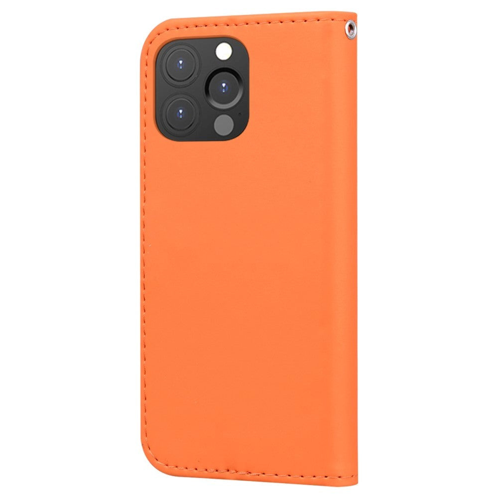 iPhone 13 Pro Mobil Flip Cover m. Strop / Ståfunktion / Kortholder - Orange (Frø)