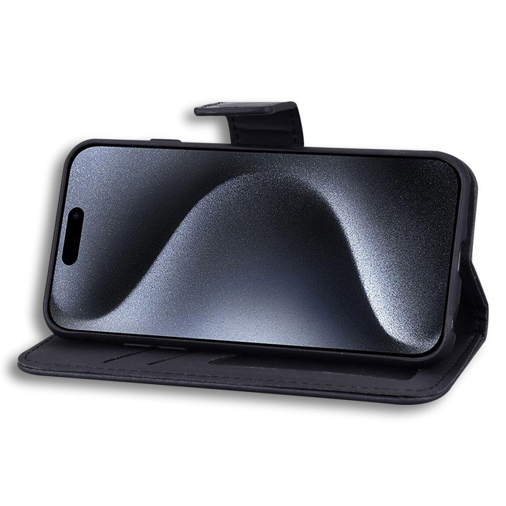 iPhone 15 Pro Flip Mobil Cover m. Strop / Ståfunktion / Kortholder - Sort (Panda)