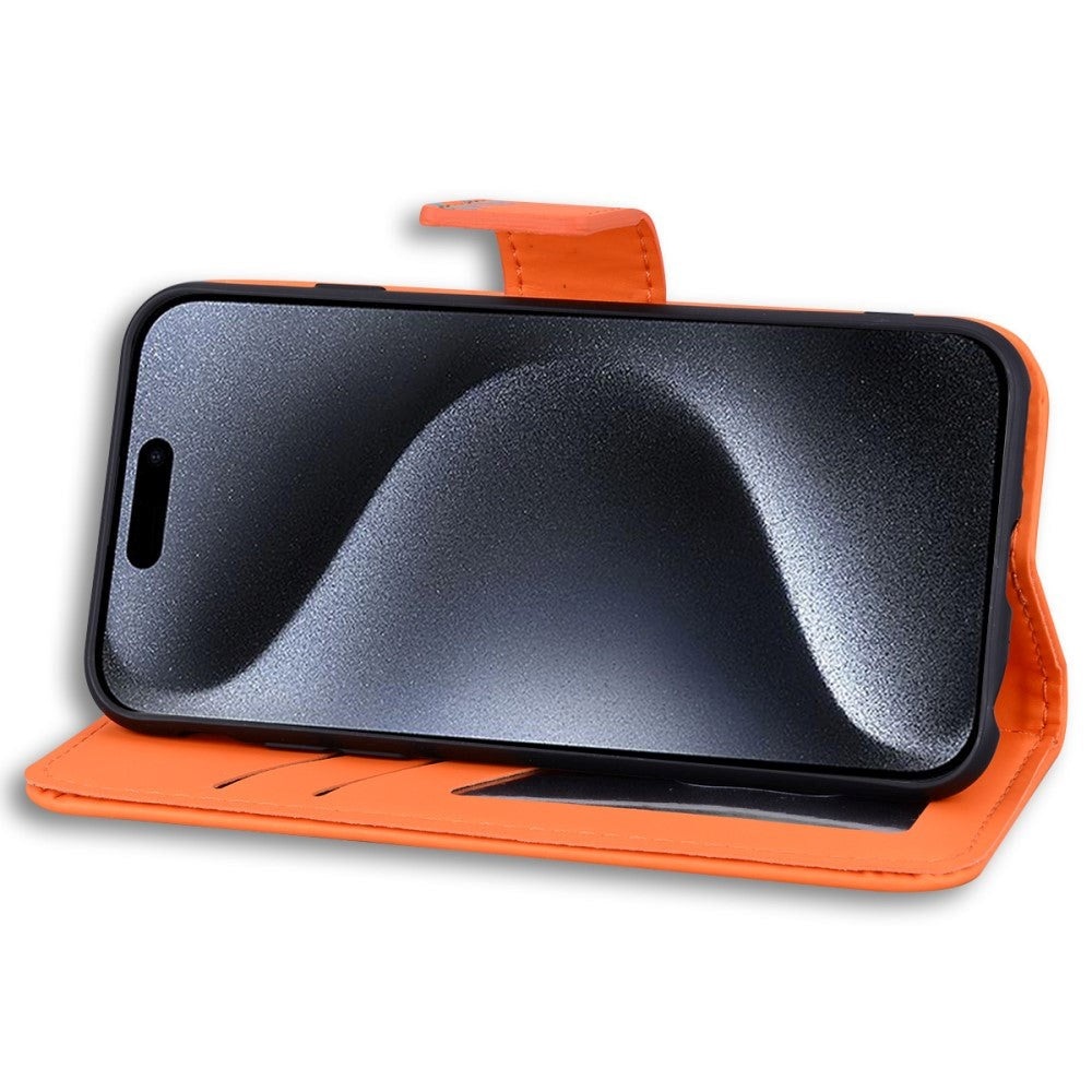 iPhone 15 Pro Flip Mobil Cover m. Strop / Ståfunktion / Kortholder - Orange (Frø)