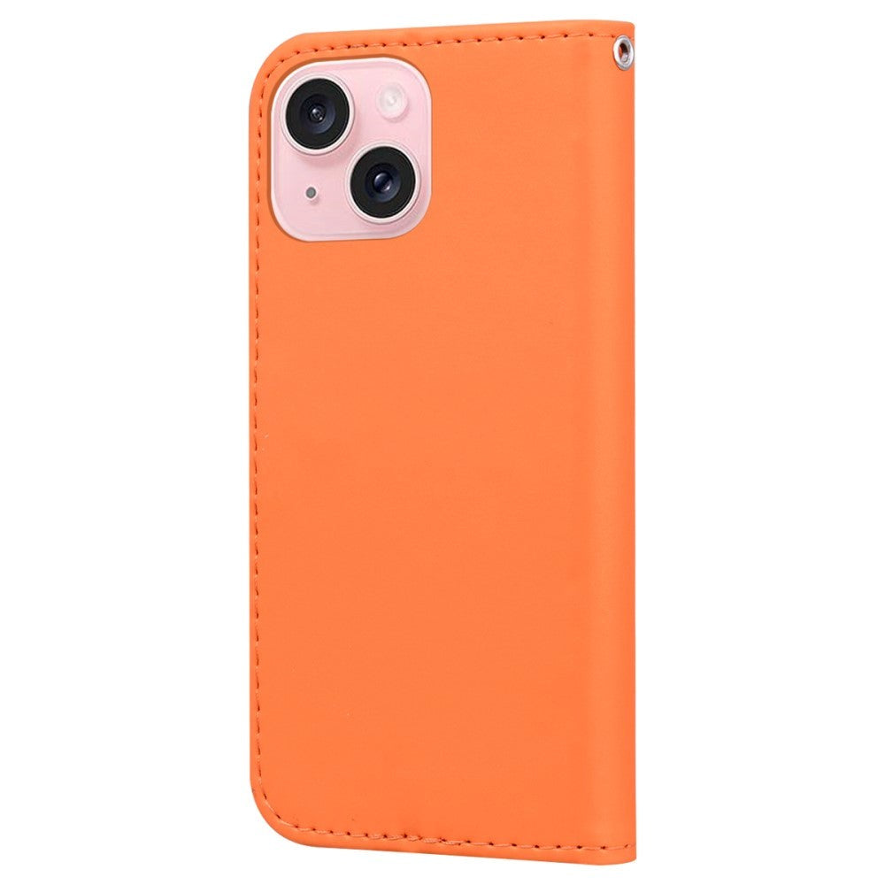 iPhone 15 Flip Mobil Cover m. Strop / Ståfunktion / Kortholder - Orange (Frø)