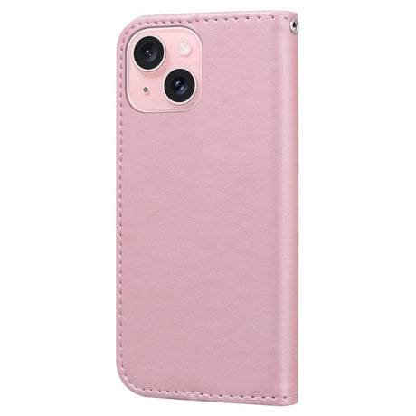 iPhone 15 Flip Mobil Cover m. Strop / Ståfunktion / Kortholder - Pink (Kanin)