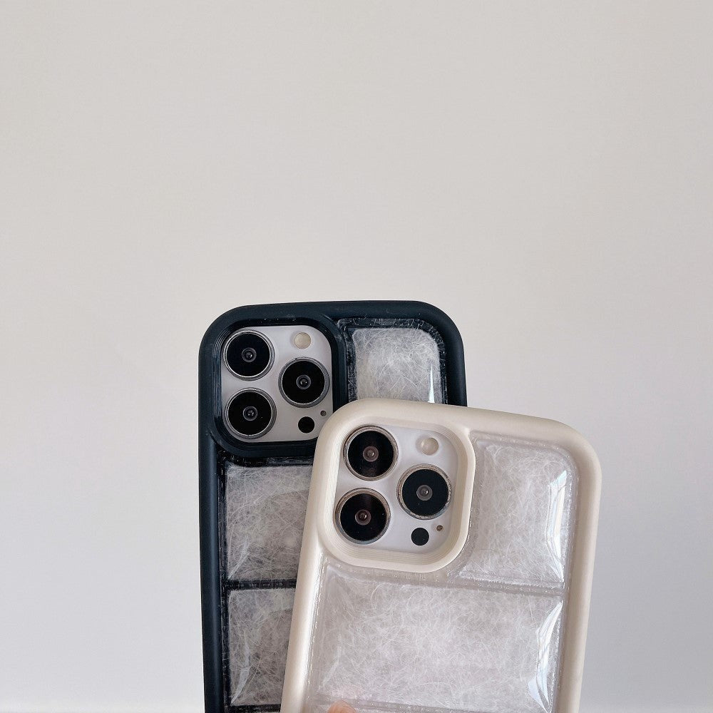 iPhone 15 Pro Fleksibelt Plastik Mobil Cover m. Dunjakke Tekstur - Hvid