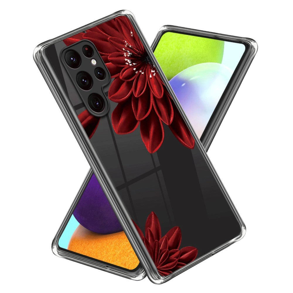 Samsung Galaxy S24 Ultra Fleksibelt Plastik Mobil Cover m. Motiv - Rød Blomst